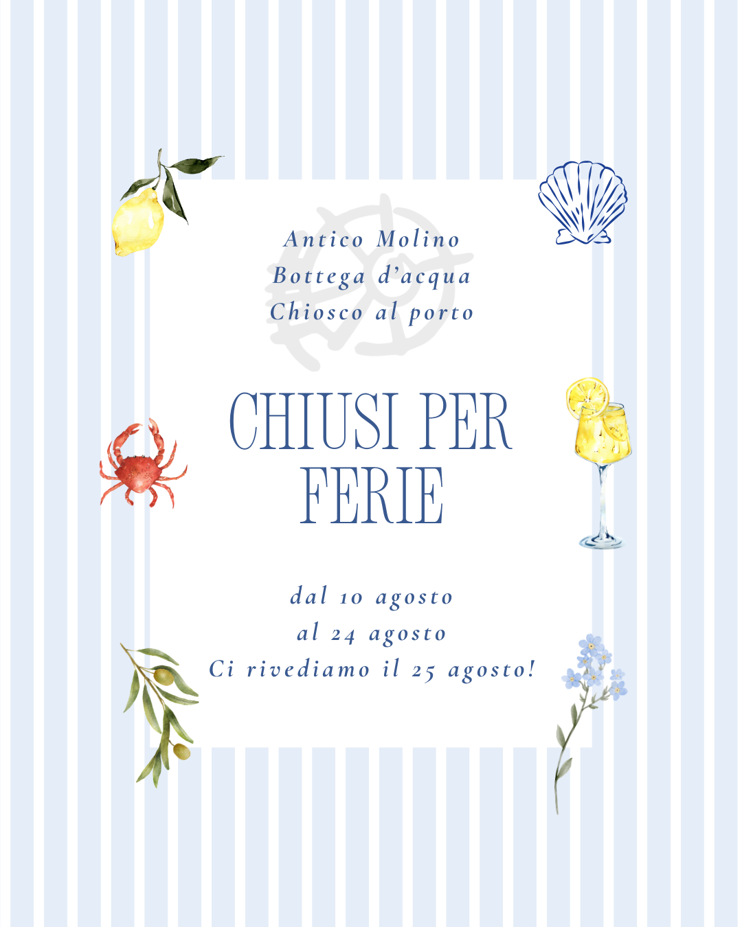 CHIUSURA PER FERIE ESTIVE 2026